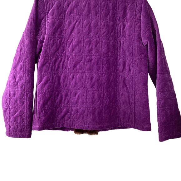 Liz Claiborne Womens Quilted Jacket Coat Size Medium Velvet Purple Faux Fur Trim - Picture 7 of 9
